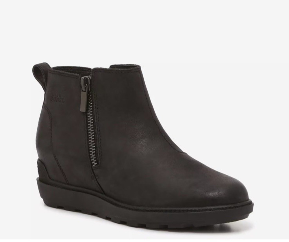 SOREL Womens Evie II Zip US 7.5 Waterproof Leather Ankle Bootie Black NWT